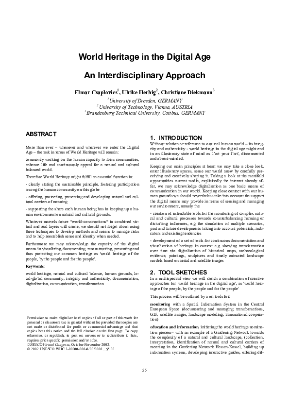 (PDF) World Heritage in the Digital Age An Interdisciplinary Approach