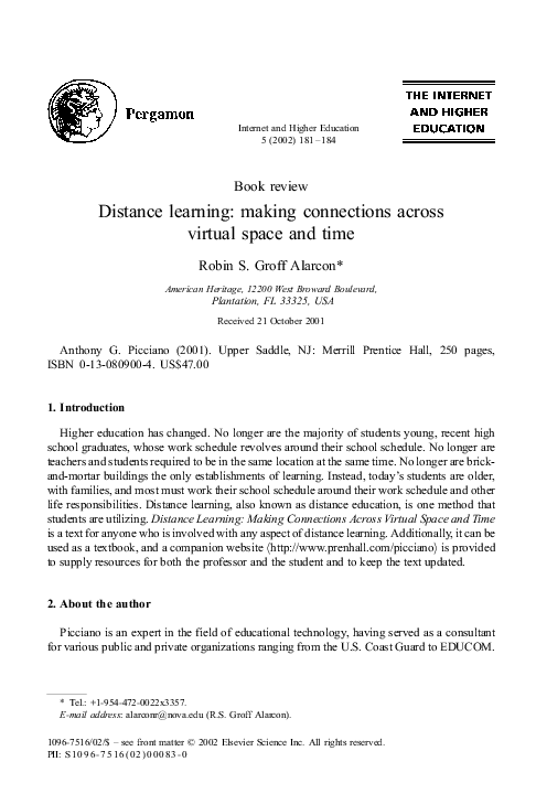 (PDF) Distance learning: making connections across virtual space and time