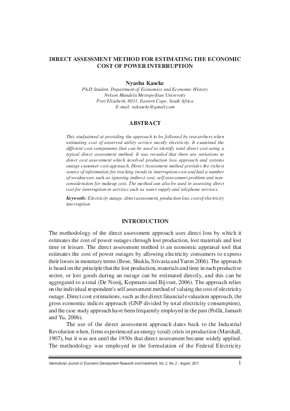 (PDF) Direct Assessment Method for Estimating the Economic Cost of ...