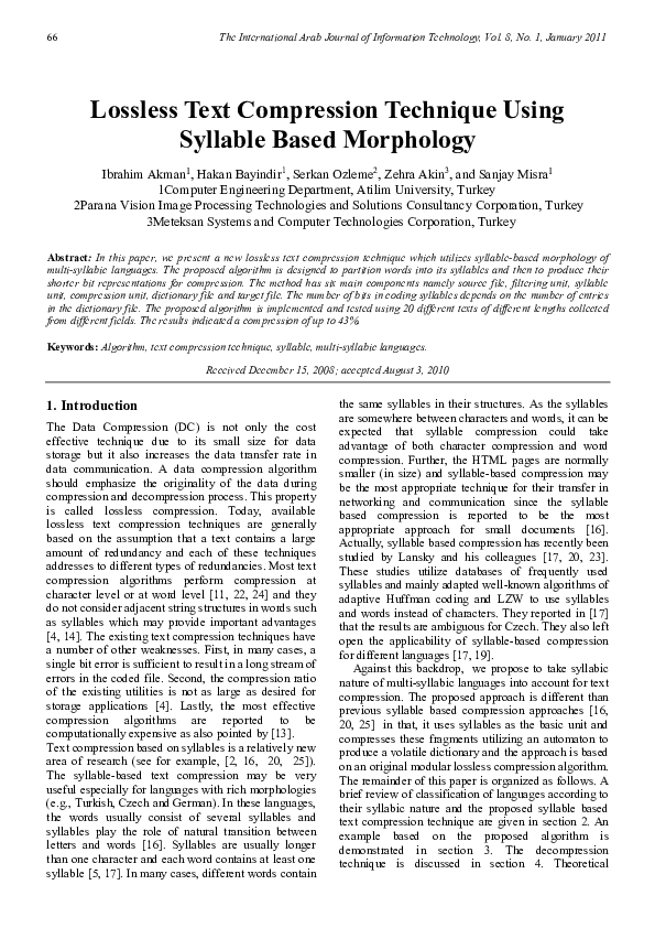 (PDF) A lossless text compression technique using syllable based morphology