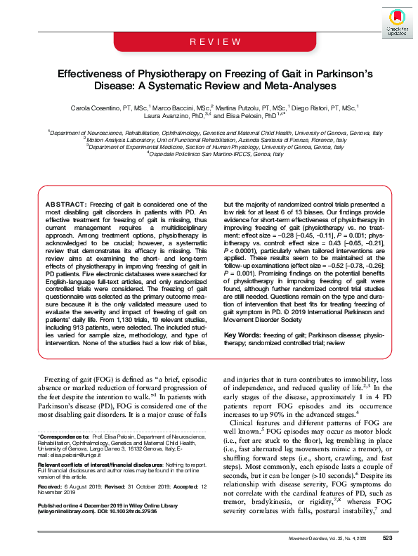 (PDF) Effectiveness of Physiotherapy on Freezing of Gait in Parkinson's ...