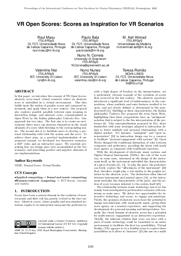 (PDF) VR Open Scores: Scores as Inspiration for VR Scenarios