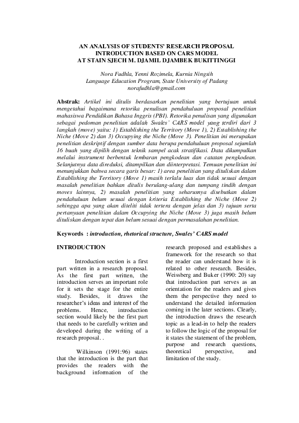 (PDF) An Analysis of Students’ Research Proposal Introduction Based on ...