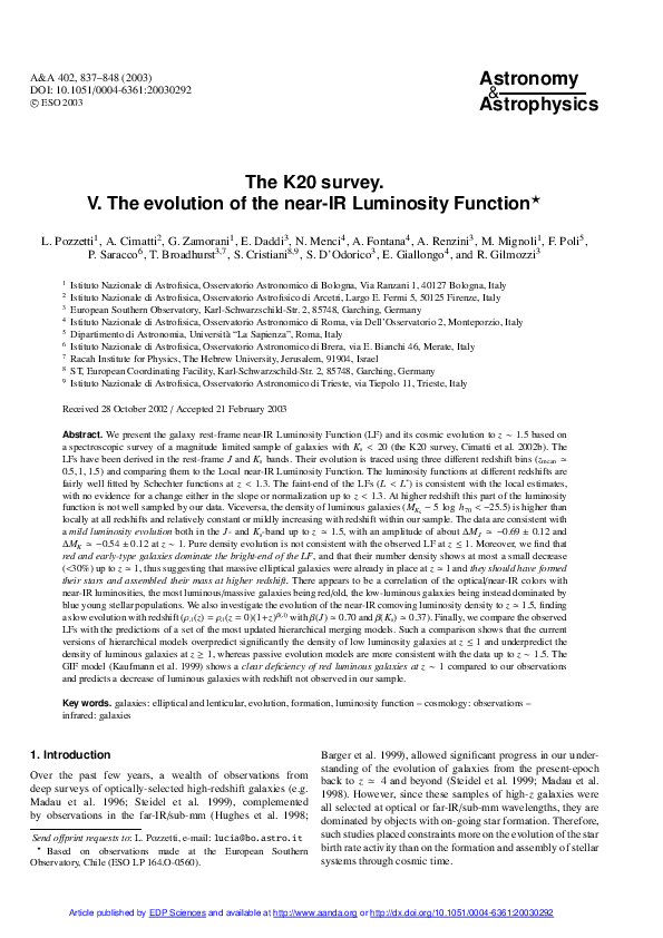 (PDF) The K20 survey. V. The evolution of the near-IR Luminosity Function