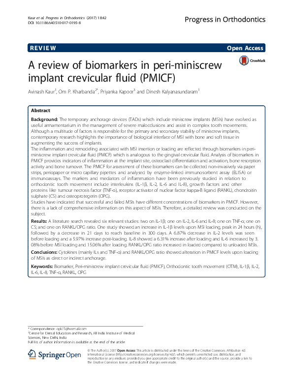 (PDF) A review of biomarkers in peri-miniscrew implant crevicular fluid ...