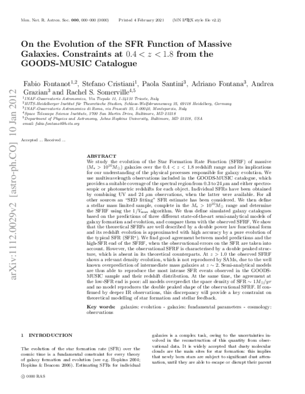 (PDF) On the evolution of the star formation rate function of massive ...