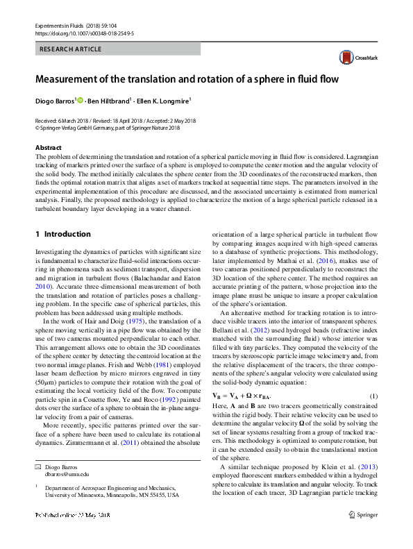 (PDF) Measurement of the translation and rotation of a sphere in fluid flow