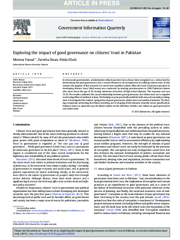 (PDF) Exploring the impact of good governance on citizens' trust in ...