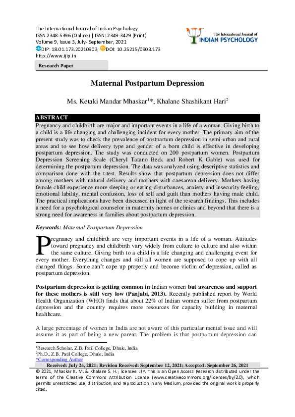 Pdf Maternal Postpartum Depression