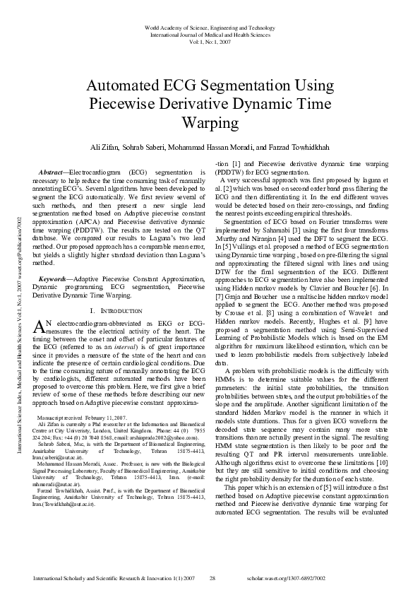 (PDF) Automated Ecg Segmentation Using Piecewise Derivative Dynamic ...