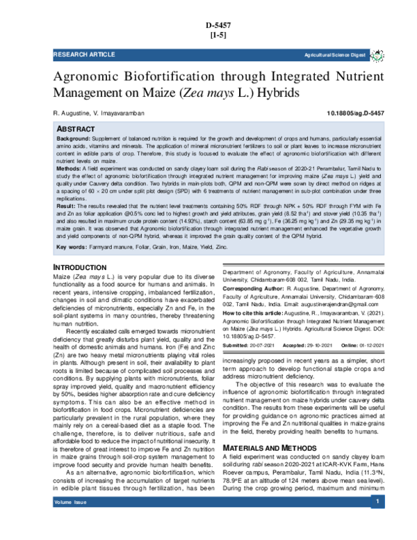 (PDF) Agronomic Biofortification through Integrated Nutrient Management ...