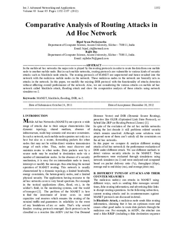 (PDF) Comparative Analysis of Routing Attacks in Ad Hoc Network