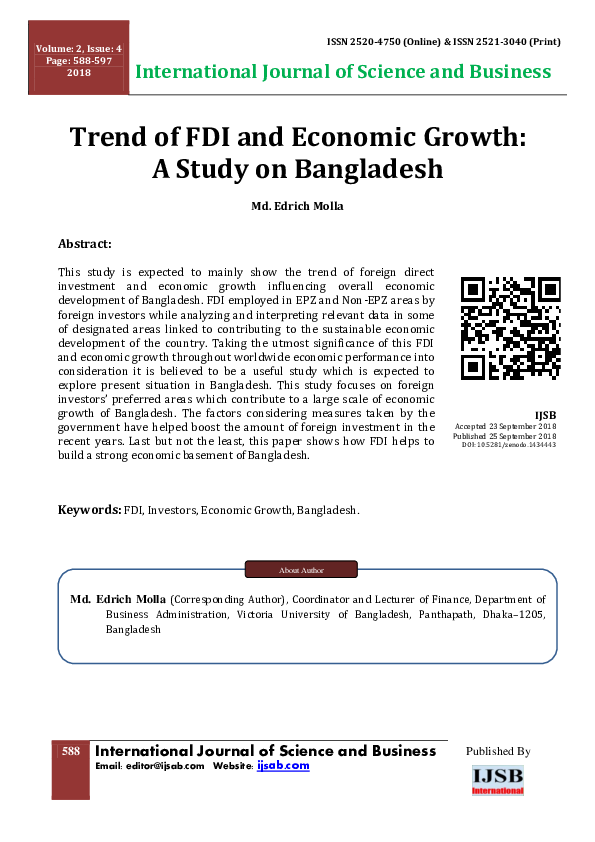 (PDF) Trend Of Fdi And Economic Growth: A Study On Bangladesh