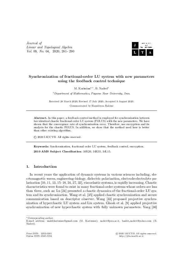 (PDF) Synchronization of fractional-order LU system with new parameters ...