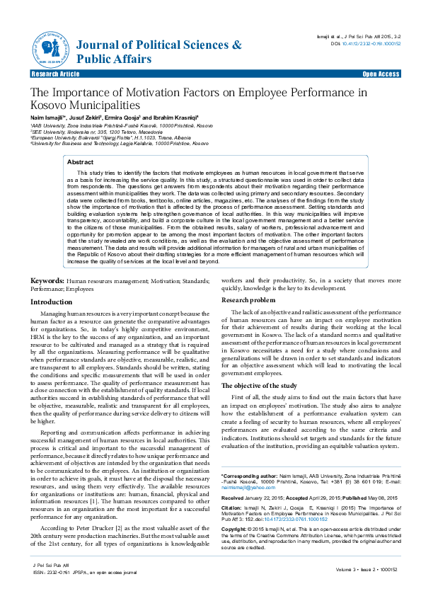 (PDF) The Importance of Motivation Factors on Employee Performance in ...