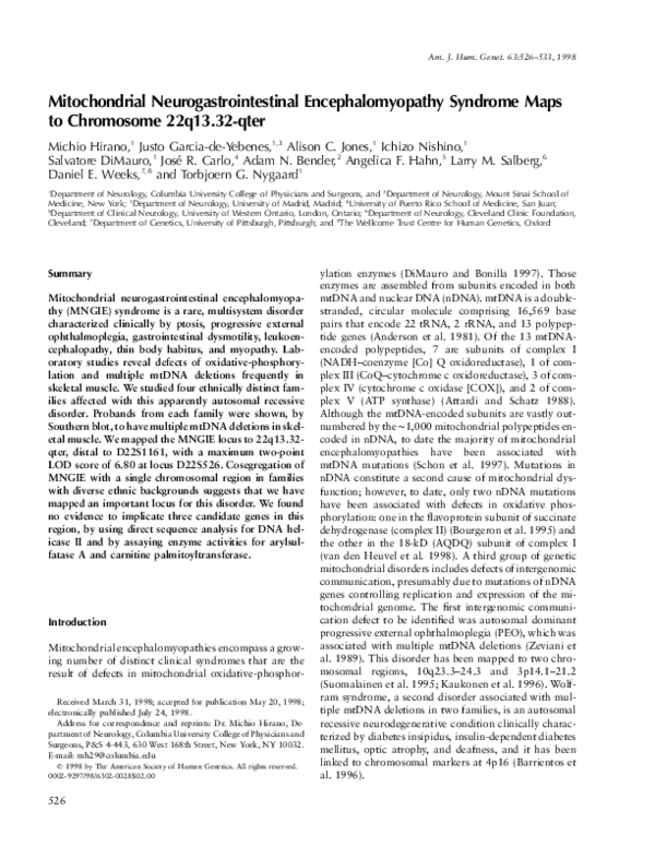 (PDF) Mitochondrial Neurogastrointestinal Encephalomyopathy Syndrome ...