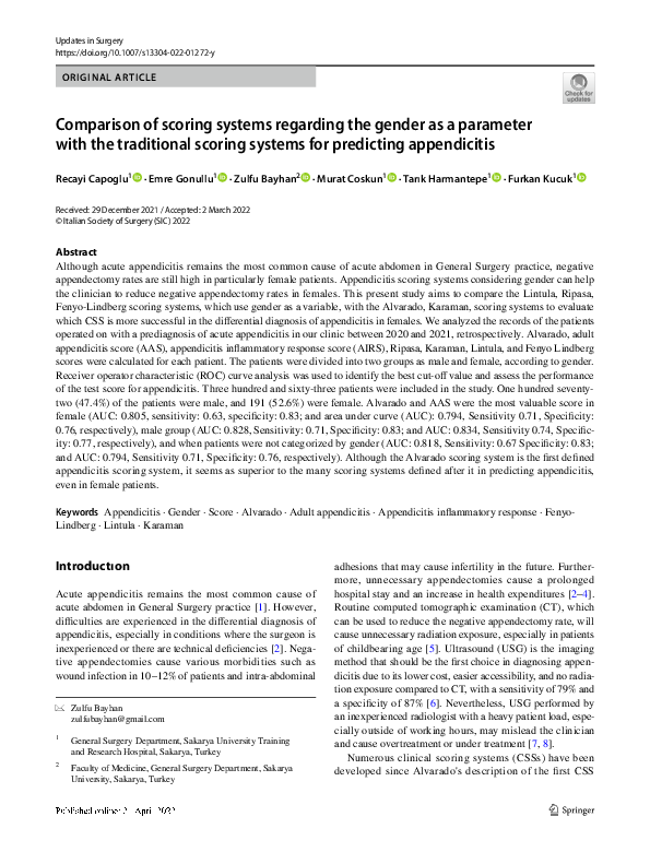(PDF) Comparison of scoring systems regarding the gender as a parameter ...