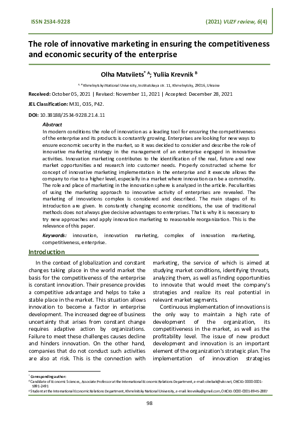 (PDF) The role of innovative marketing in ensuring the competitiveness ...