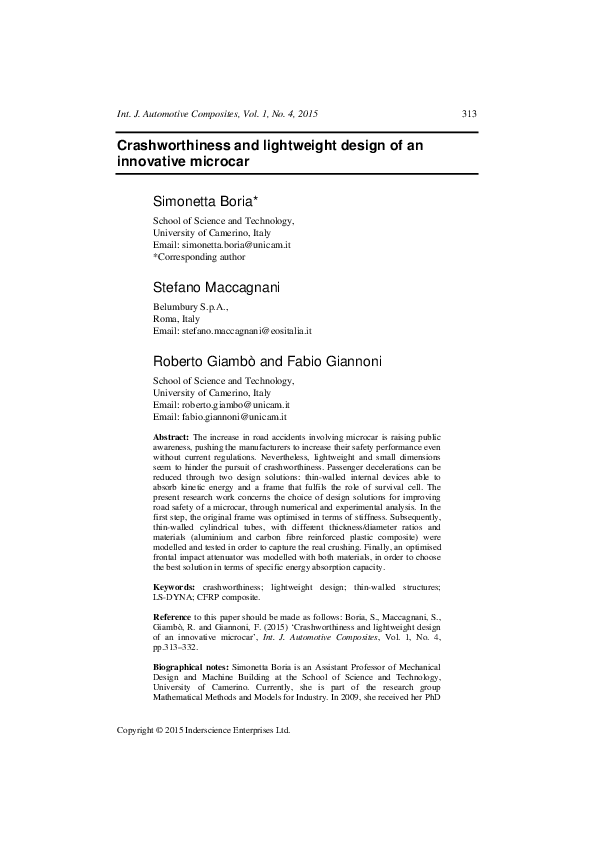 (PDF) Crashworthiness and lightweight design of an innovative microcar