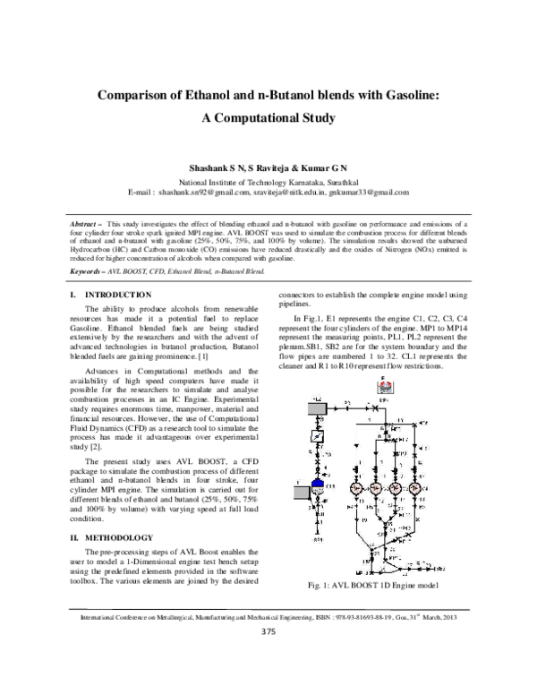 (PDF) Comparison of Ethanol and n-Butanol blends with Gasoline: A ...