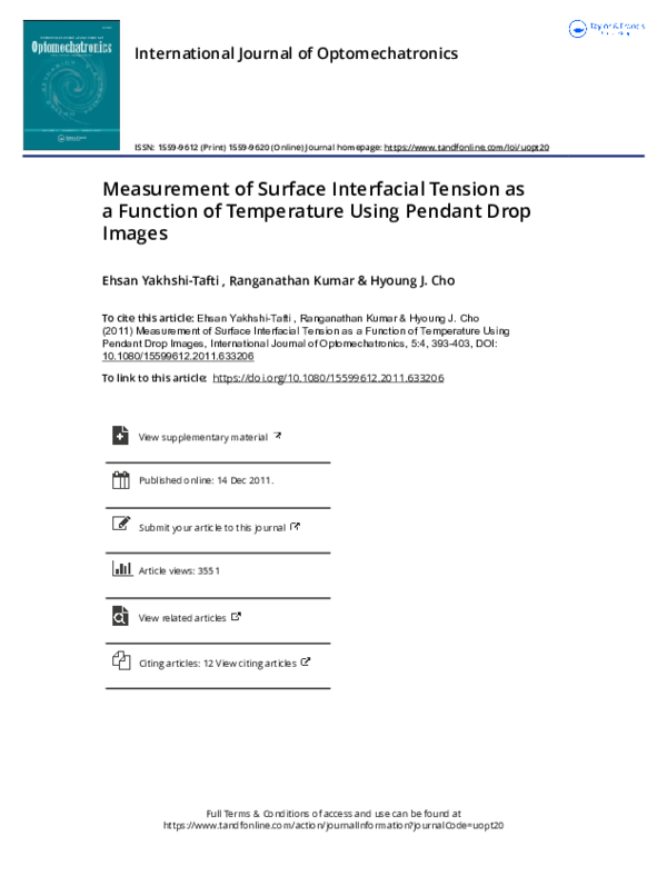 (PDF) Measurement of Surface Interfacial Tension as a Function of ...
