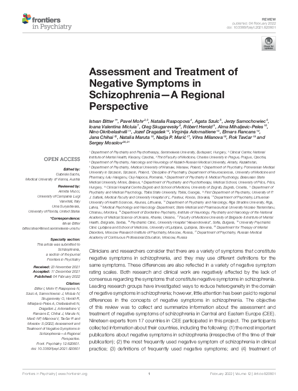 (PDF) Assessment and Treatment of Negative Symptoms in Schizophrenia—A ...