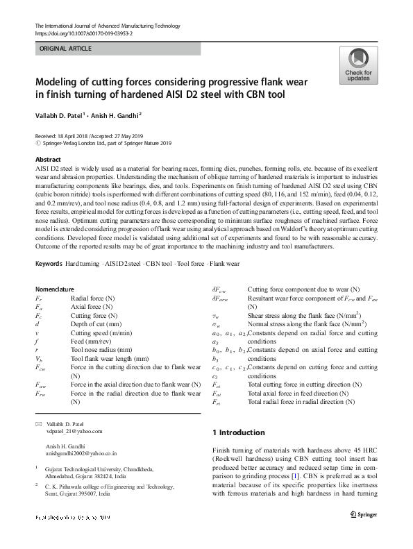 (PDF) Modeling of cutting forces considering progressive flank wear in ...