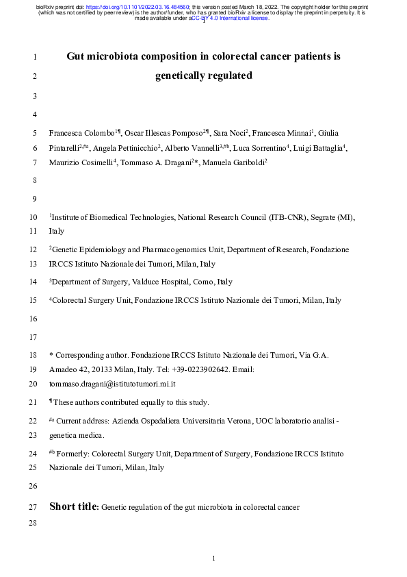 (PDF) Gut microbiota composition in colorectal cancer patients is ...