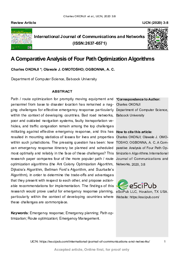 (PDF) A Comparative Analysis of Four Path Optimization Algorithms
