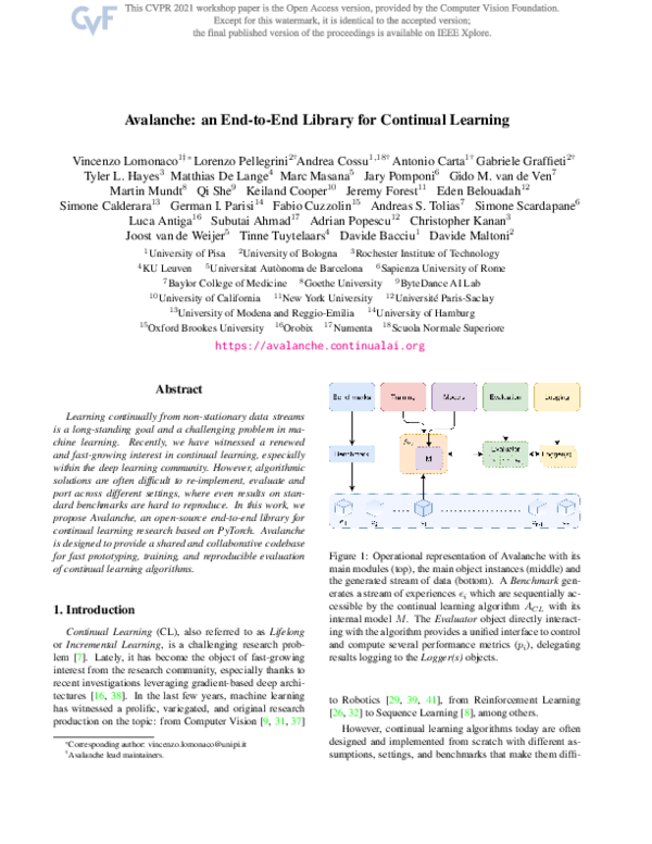 (PDF) Avalanche: an End-to-End Library for Continual Learning
