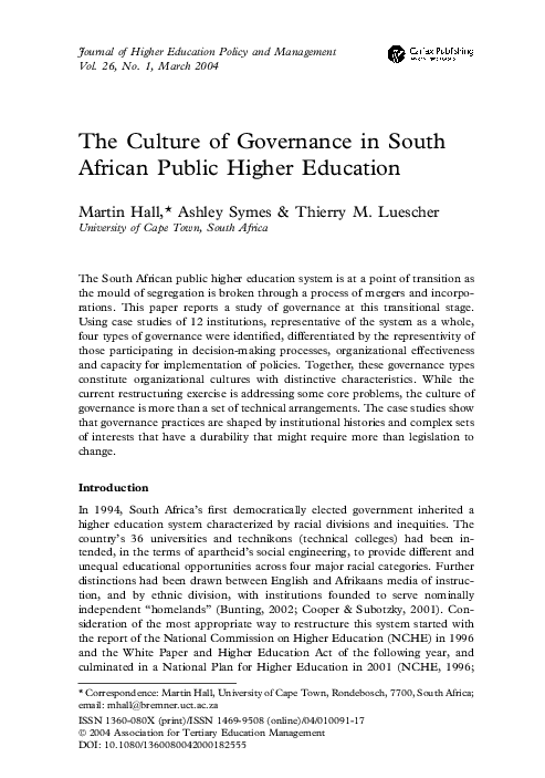 (PDF) The culture of governance in South African public higher education