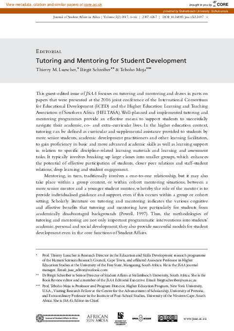 (PDF) Tutoring and Mentoring for Student Development