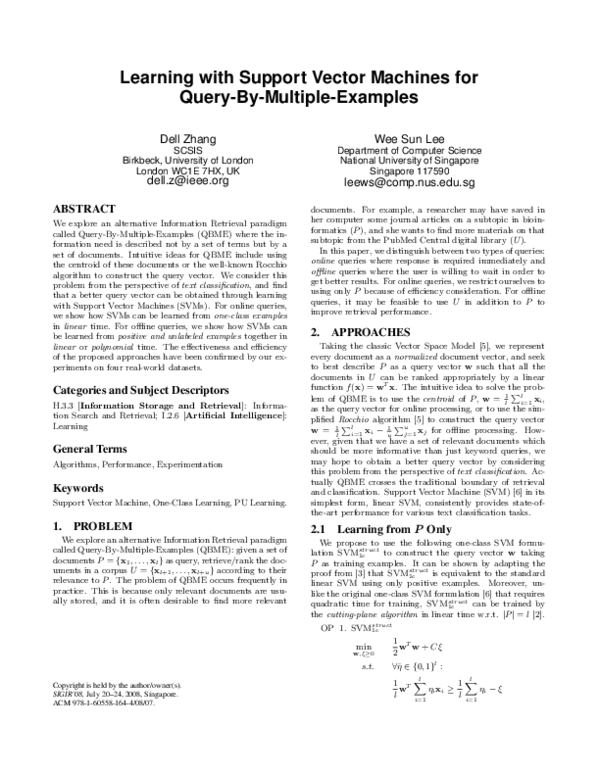 (PDF) Learning with support vector machines for query-by-multiple-examples