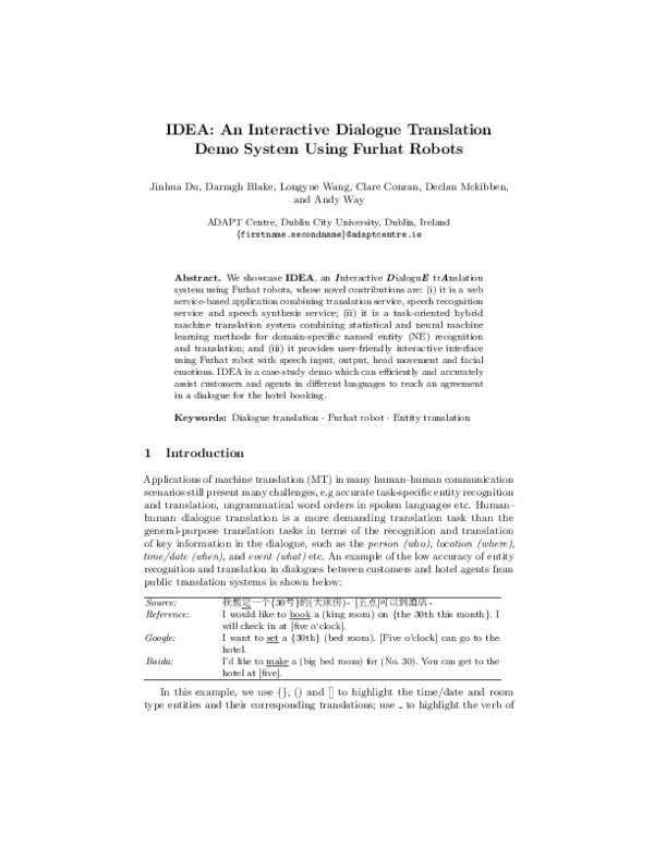 (PDF) IDEA: An Interactive Dialogue Translation Demo System Using ...