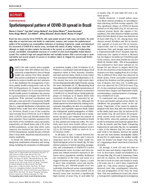 (PDF) Spatiotemporal pattern of COVID-19 spread in Brazil