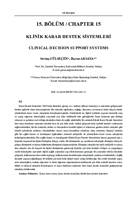 (PDF) Klinik Karar Destek Sistemleri