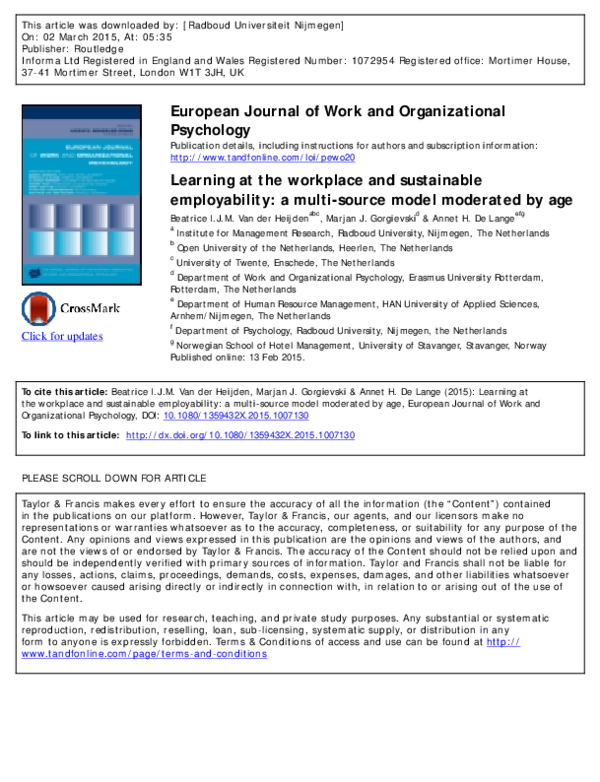 (PDF) Learning at the workplace and sustainable employability a multi