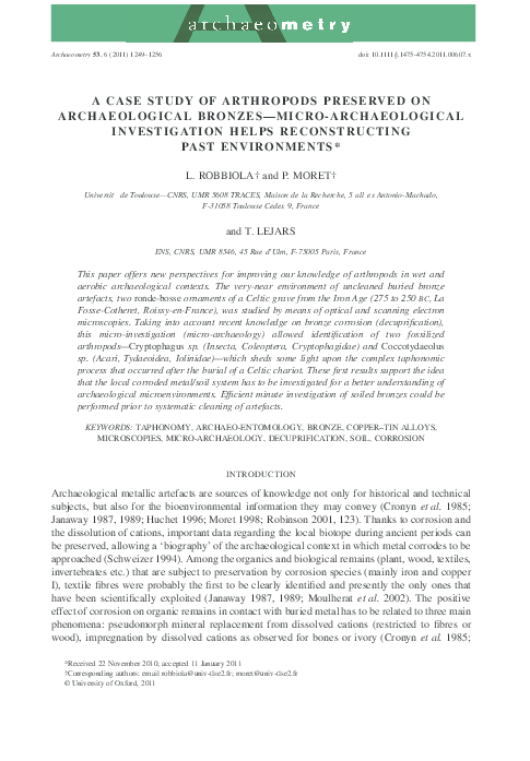 (PDF) A case study of arthropods preserved on archaeological bronzes ...
