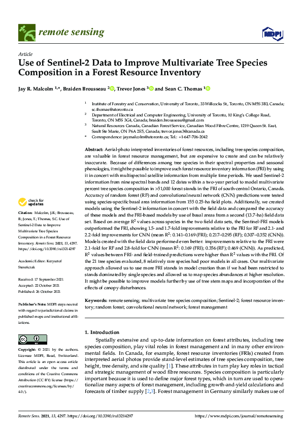 (PDF) Use of Sentinel-2 Data to Improve Multivariate Tree Species ...