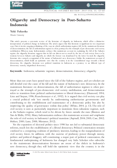 (PDF) Oligarchy and Democracy in Post-Suharto Indonesia