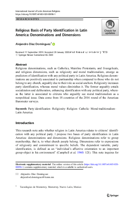 (PDF) Religious Basis of Party Identification in Latin America ...