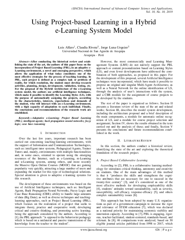 (PDF) Using Project-based Learning in a Hybrid e-Learning System Model