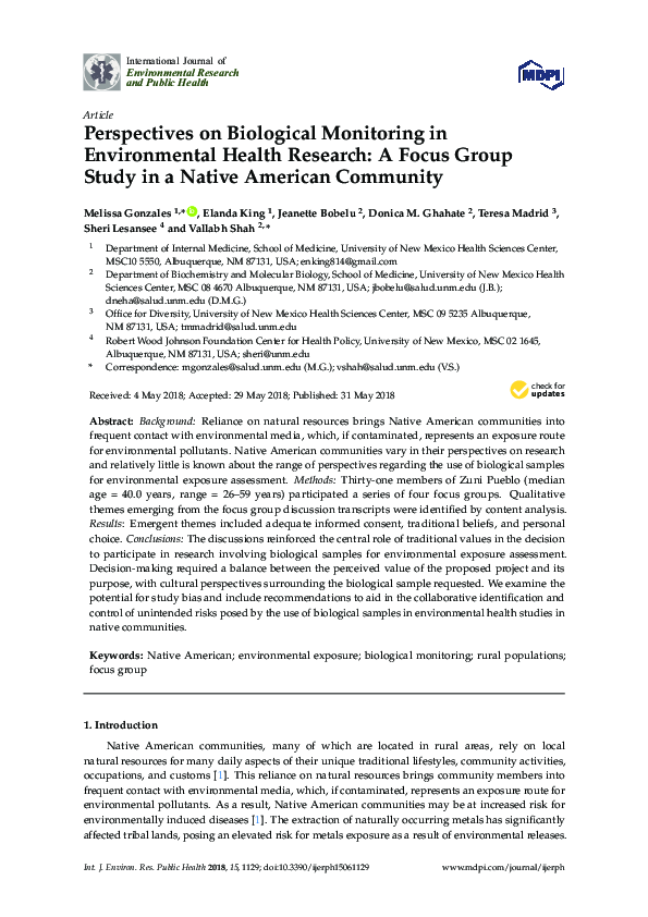 (PDF) Perspectives on Biological Monitoring in Environmental Health ...