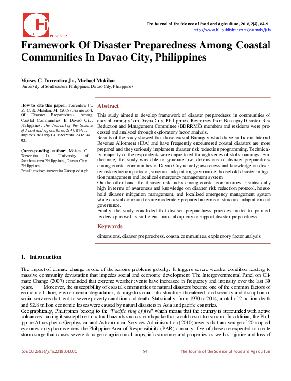 (PDF) Framework Of Disaster Preparedness Among Coastal Communities In ...