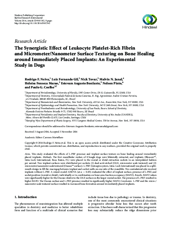 (PDF) The Synergistic Effect of Leukocyte Platelet-Rich Fibrin and ...