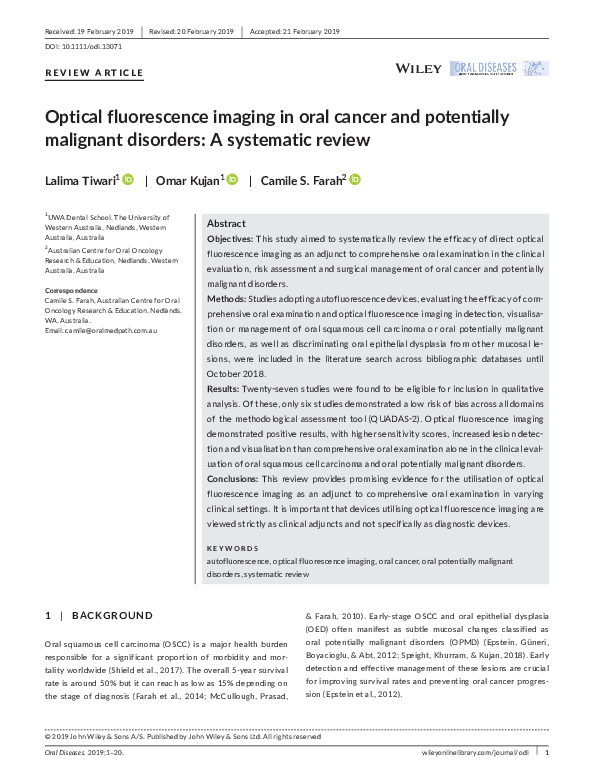 (PDF) Optical fluorescence imaging in oral cancer and potentially ...