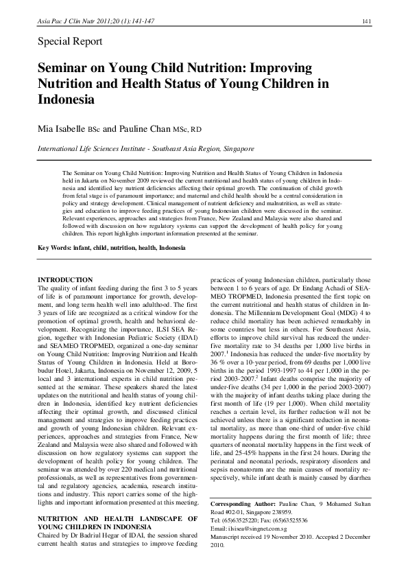 (PDF) Seminar on young child nutrition: improving nutrition and health ...