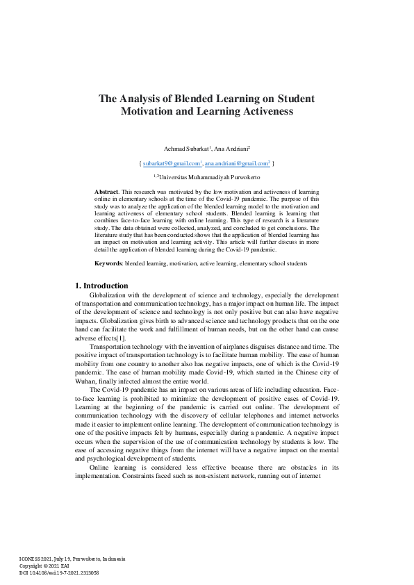 (PDF) The Analysis of Blended Learning on Student Motivation and ...