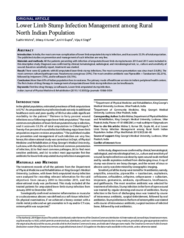 (PDF) Lower Limb Stump Infection Management among Rural North Indian ...