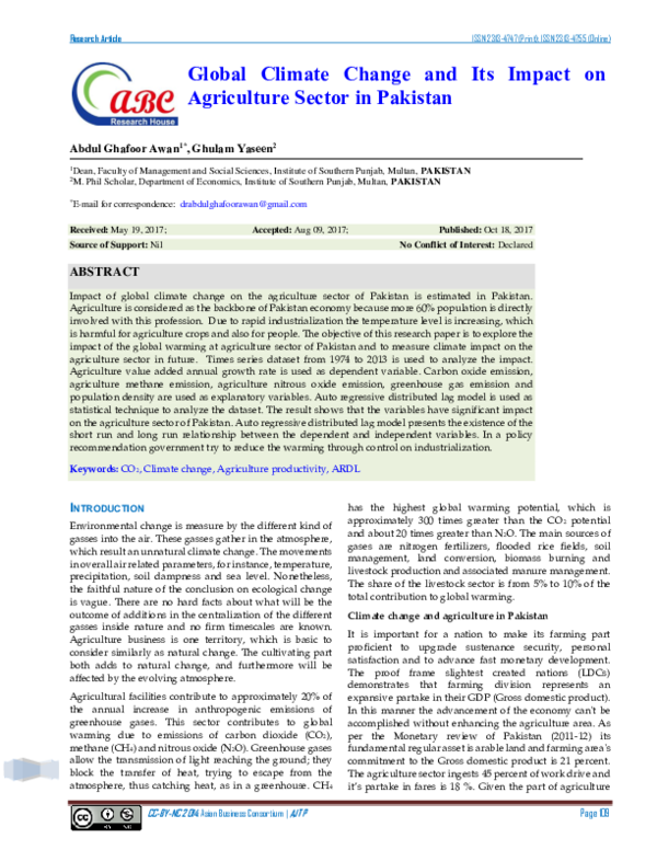 (PDF) Global Climate Change and Its Impact on Agriculture Sector in ...